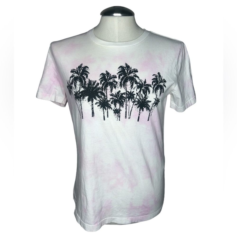Maje Pink White Tie-Dye Palm Tree Taxi Cotton Short Sleeve T-Shirt Size Small